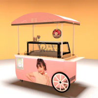 New Wheeled Ice Cream Display Trolley Mobile Beverage Dessert Ice Cream Frozen Display Cabinet Street Food Cart