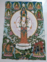 西藏唐卡尼泊爾唐卡裝裱 金絲織錦布畫千手觀音 客廳掛畫裝飾畫