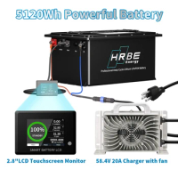 HRBE -Energy 48V 100Ah LiFePO4 Battery Pack Full Capacity 51.2V 5.12KWh 16S 100A BMS Deep Cycles 5000+ Lifespan for Golf Cart