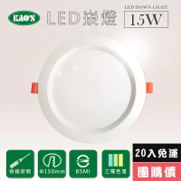 【KAO’S】高光效LED15W崁燈20入三種色溫(KS9-3208-20)