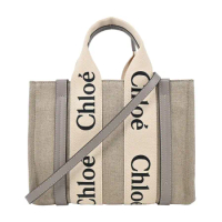 Chloe Woody tote bag 新款帆布兩用托特包(小號/灰色)