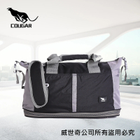 【COUGAR】可加大 可掛行李箱 旅行袋/手提袋/側背袋(7037 黑配灰)