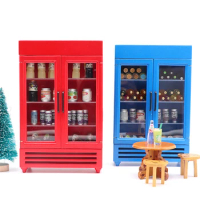 1/12 Scale Miniature Dollhouse Supermarket Freezer Mini Double Door Fridge for OB11 BJD Doll Accessories Toy