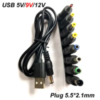 5.5*2.1mm WiFi to Powerbank Cable Connector DC 5V to 9V 12V USB Cable Boost Converter Step-up Cord for Wifi Router Modem Fan 8 P