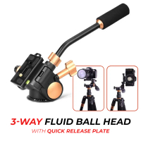 Aksesoris Fotography QZSD Tripod 3-Way Fluid Ball Head Quick Release Plate DSLR - QZSD-08S - Black