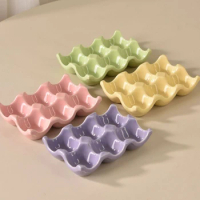Solid Color 6 Ceramic Egg Tray Home Refrigerator Egg Storage Tray Creative Home Storage Moisture-proof Egg Tray