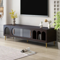 Modern TV Stand,TV Media Console Table, with 3 Shelves and 2 Cabinets, TV Console Cabinet Furniture for Living Room, Brown