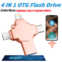 Free Custom Laser Engraving LOGO Color Metal OTG Flash Drive 4 IN 1 Interface iPhone+Type-C+Android+USB3.0 128GB 64GB 32GB 16GB
