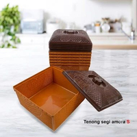 6 PCS WADAH SAJI WAKUL SEGI EMPAT BERKATAN TENONG SEGI AMORA TUTUP ANYAM COKLAT SERBAGUNA PLASTIK /K