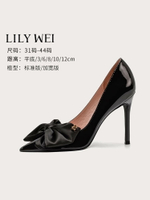 Lily Wei秋小碼高跟鞋313233細跟大碼女鞋41-43尖頭蝴蝶結單鞋44