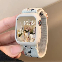 Korea Cute Braied Strap + Case for Apple Watch Band 49mm 41mm 45 44 38 42 Nylon Bracelet for IWatch Series 9 8 7 6 5 4 3 SE 40MM