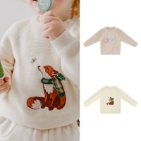 2023 Europe and The United States Autumn New Baby Animal Three-dimensional Embroidery Knitted Top Warm Baby Pullover Sweater