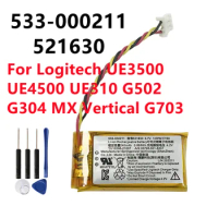 Battery 533-000211 521630 240mAh For Logitech UE3500 UE4500 UE310 G502 G304 MX Vertical G703 Original Replacement Battery +Tool