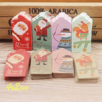 100pcs 4x2cm Merry Christmas Tags Kraft Paper Card Gift Label Tag DIY Hang Tags Gift Wrapping Decor Gift Card