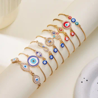 Classic Enamel Crystal Evil Eye Lucky Bracelet for Women Men Gold Color Chain Adjustable Jewelry Infinite Palm Charm Gifts