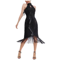 Womens 1920s Flapper Dress Ersonality Vintage Long Fringe Dress Roaring 20s Sequins Beaded Dress Long Bridesmaid Dresses