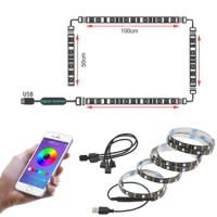[Seven Neon]1 to 4 Bluetooth USB APP Phone Controller 1M*2+0.5M*2 SMD5050 30leds USB Colorful Background TV Backdrop wall