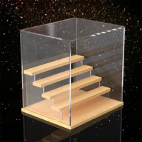 Wooden Acrylic Display Case with Stand for Collectibles Figures Perfume Storage Box Organizer Protection Dustproof Showcase