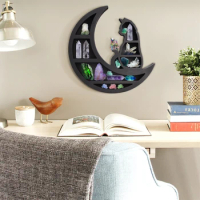 Moon Shelf Crystal Wooden Frame Black Cat Design Durable Friendly Creative For Living Dinning Room Bed Storage