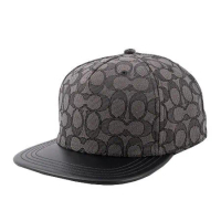 【COACH】CC Logo 緹花布及皮革棒球帽 M-L (炭灰色/黑色)