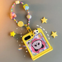 Cute Panda Lovely Strap Bracelet Phone Case for Samsung Galaxy Z Flip 5 Flip5 Zflip5 Cover