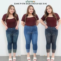 Afareen - Jeans 79 Wanita Jumbo Celana Jeans 7Per9 Pinggang Karet Stretch Melar Jeans 7/9 Stik Balik
