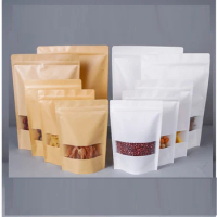 16x26cm+4 Kraft Paper Zip Bag, Doypack With Window, For Food Packing 50PCS/LOT