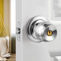 Home Stainless Steel Single Tongue Door Lock Bathroom Spherical Handle Door Locks Indoor Universal Lockset Hardware Supplies