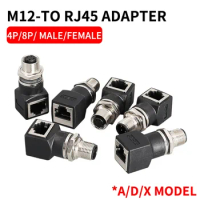 Industrial 4Pin 8 Pin to RJ45 Network Ethernet Rail Transit Signal Adapter M12 Aviator Connector D-coded 8Pin X Buckle Coding