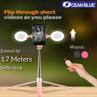 Tripod Bluetooth Remote Tongsis Shutter P87 170Cm Selfie Stick Lampu LED Flash 360° Ringlight Portab