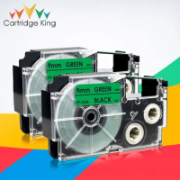 2PK for Casio XR-9GN 9mm Label Tape Black on Green Label Maker for Casio KL-60 KL-120 KL-300 CW-L300 KL-430 KL-C500 Typewriter