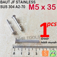 Baut JF M5x35 Stainless Steel 304 Obeng Plus Flat Head Tahan Karat M5