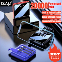 Mini Power Bank 30000mAh Mirror Screen LED Digital Display Powerbank with Cable for iPhone 12 11 Samsung Huawei Xiaomi Poverbank