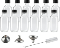 XHPHAPACK 12 Pack 2 oz Glass Shot Bottles with CapsClear Round Small Glass Ginger Shot Bottles With