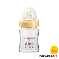 【Piyo Piyo 黃色小鴨】媽咪乳感玻璃寬口奶瓶(120ml 一體成形 人體工學)