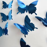 12pcs/Set Mirror Wall Stickers 3d Butterfly Wall Decal Art For Kids Room Home Wall Decoration Fridge Sticker Wedding Party декор