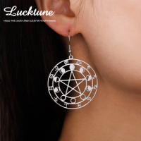 Lucktune Astrology Pentagram 12 Constellations Drop Earrings Stainless Steel Moon Phase Earrings for Women Wicca Jewelry Gift