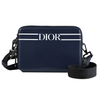 【Dior 迪奧】經典燙印LOGO小牛皮迷你雙層相機包斜背包(深藍)