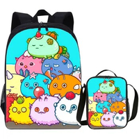 Axie Infinity Backpack Boys Girls School Backpack with Lunch Box Kids Game Cartoon Travel Schoolbags and Cooler Bag Suit