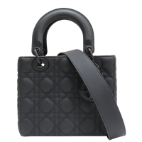 【二手名牌BRAND OFF】Dior 迪奧 黑色 籐格紋 羊皮 Lady Dior Small 兩用包 M0538SLOI-M989