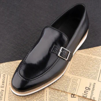 Man Shoes Cow Leather Loafer Casual Mens Shoes Monk Strap Buckles Dress Mocassin Driving Designer Loafers Men Zapatos De Hombre