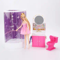 Princess furniture for barbie doll house for barbie bathroom dollhouse accessories compositions containing shower toilet