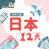 【AOTEX】12天日本上網卡高速4G網速無限流量(手機SIM卡網路卡預付卡吃到飽不降速)