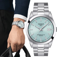 【TISSOT 天梭 官方授權】GENTLEMAN 冰藍 80小時矽游絲紳士機械手錶 母親節 禮物 送禮(T1274071135100)