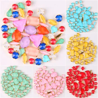 Gold claw settings 50pcs/bag shapes mix jelly candy colors mix glass crystal sew on rhinestone wedding dress shoes bags diy