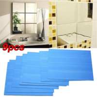 9PCS Mirror Wall Sticker Square Glass Tile Wall Sticker Self-adhesive Acrylic Tiles Sticker For Bathroom DIY 3D Wall Decal Home