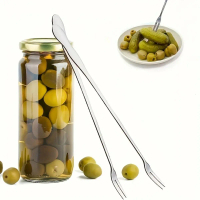 （Hot  ） 2Pcs Stainless Steel Fruit Fork Stainless Steel Pickle Forks Spoon Long Handle Jar Pickle Gr