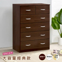 【HOPMA】白色美背時尚五層六抽斗櫃 台灣製造 床頭 抽屜衣物收納 梳妝台邊櫃#胡桃木-胡桃木