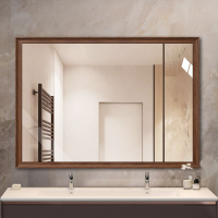 簡約PS框仿實木衛浴鏡子壁掛墻式衛生間鏡洗手間廁所定制浴室鏡 鏡子 浴鏡 浴室鏡 壁掛鏡