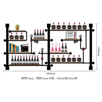 Display rack Wall Mounted Shelves for Glassware Bookshelf Iron Pipe and Wood Board Assembly Artistic Wine Rack Set